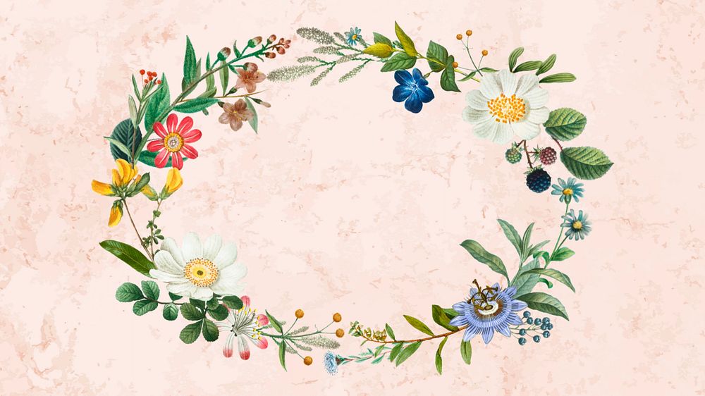 Floral oval frame desktop wallpaper, editable design