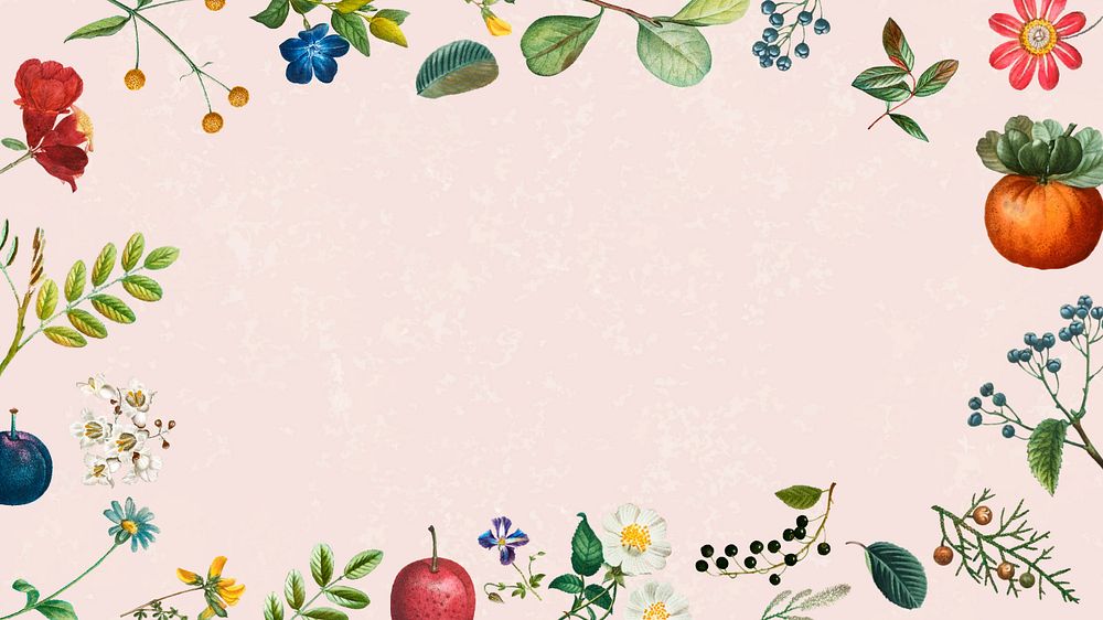 Flower fruit frame desktop wallpaper, editable design