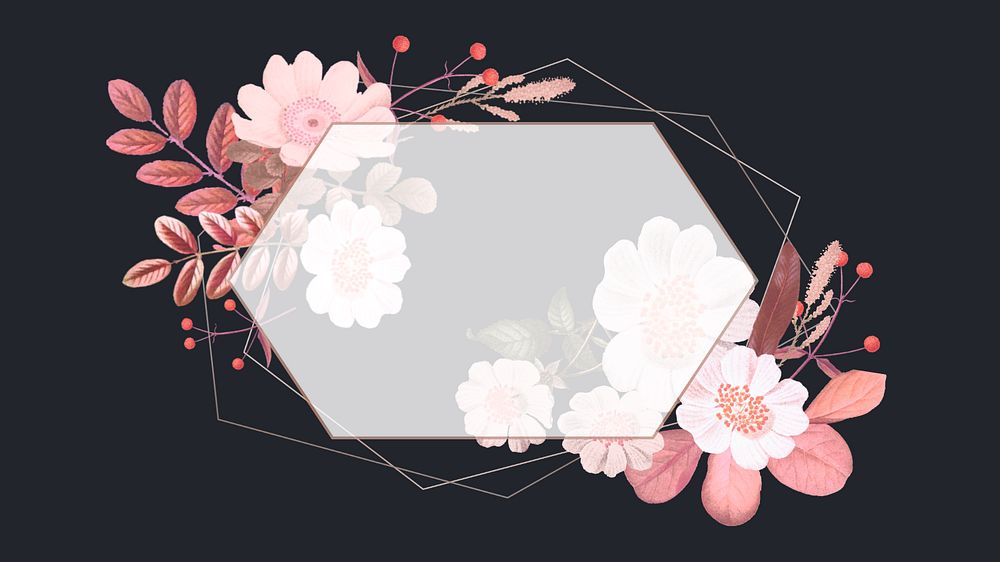 Pink flower frame desktop wallpaper, editable design