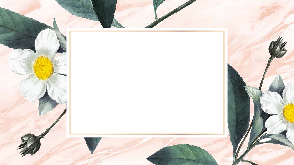 White flower frame desktop wallpaper, editable design