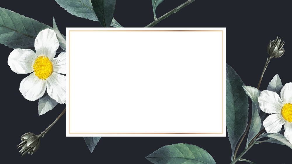 White flower frame desktop wallpaper, editable design