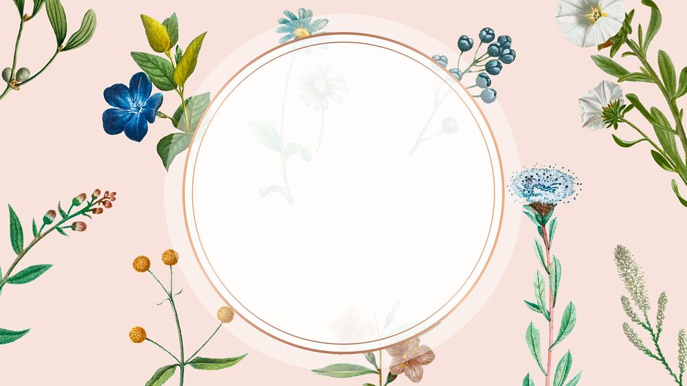 Botanical badge frame desktop wallpaper, editable design