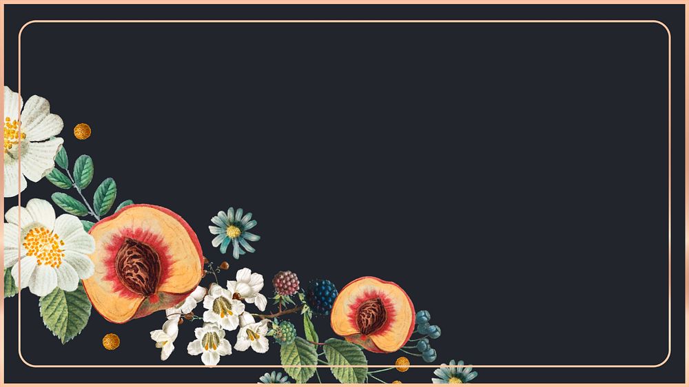 Flower peaches frame desktop wallpaper, editable design