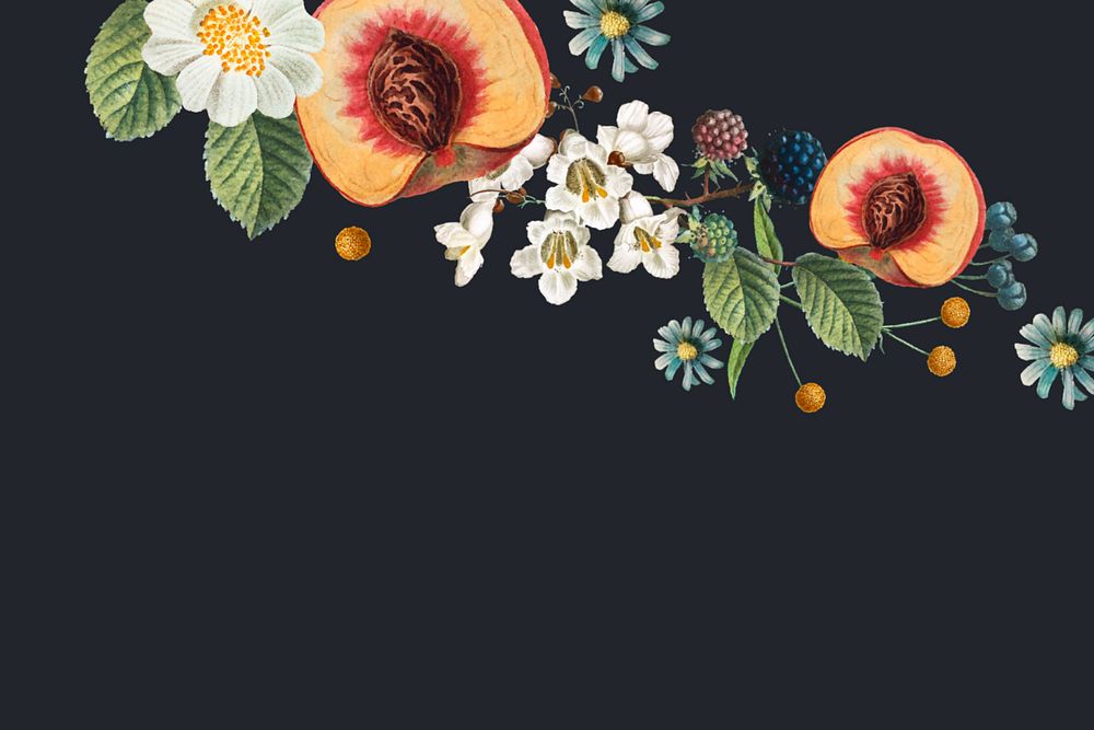 Flower peaches border aesthetic background, editable design