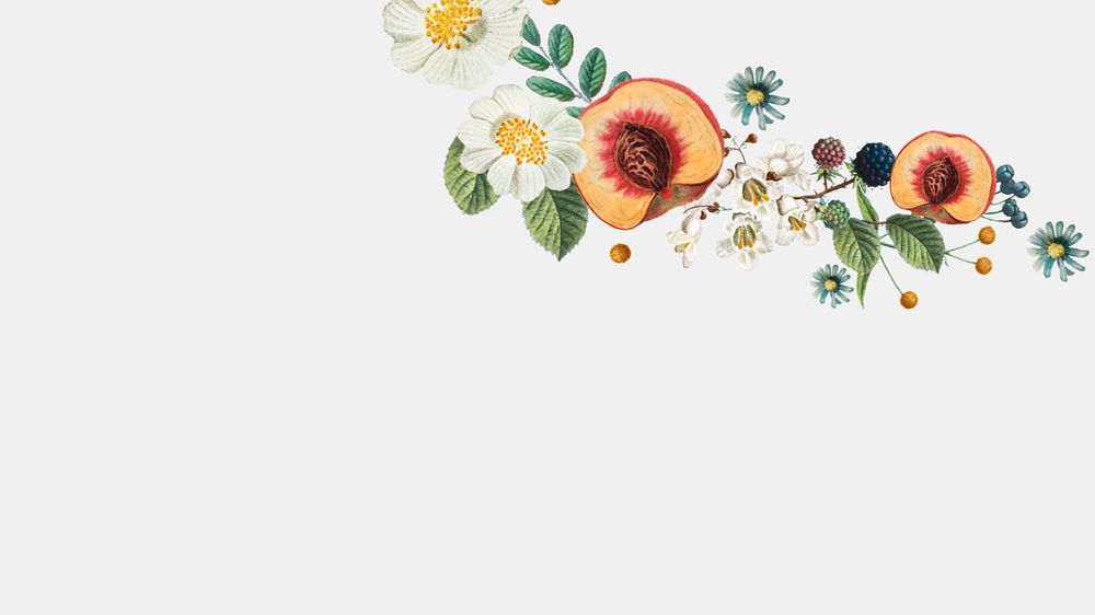 Flower peaches border desktop wallpaper, editable design