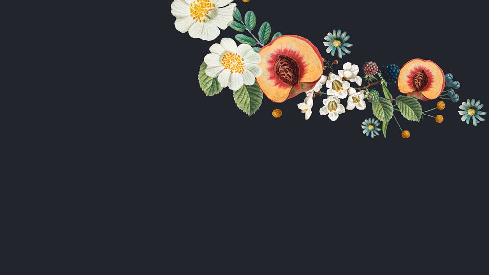 Flower peaches border desktop wallpaper, editable design