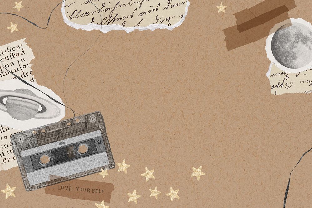 PNG Vintage brown background, tape cassette retro Ephemera design