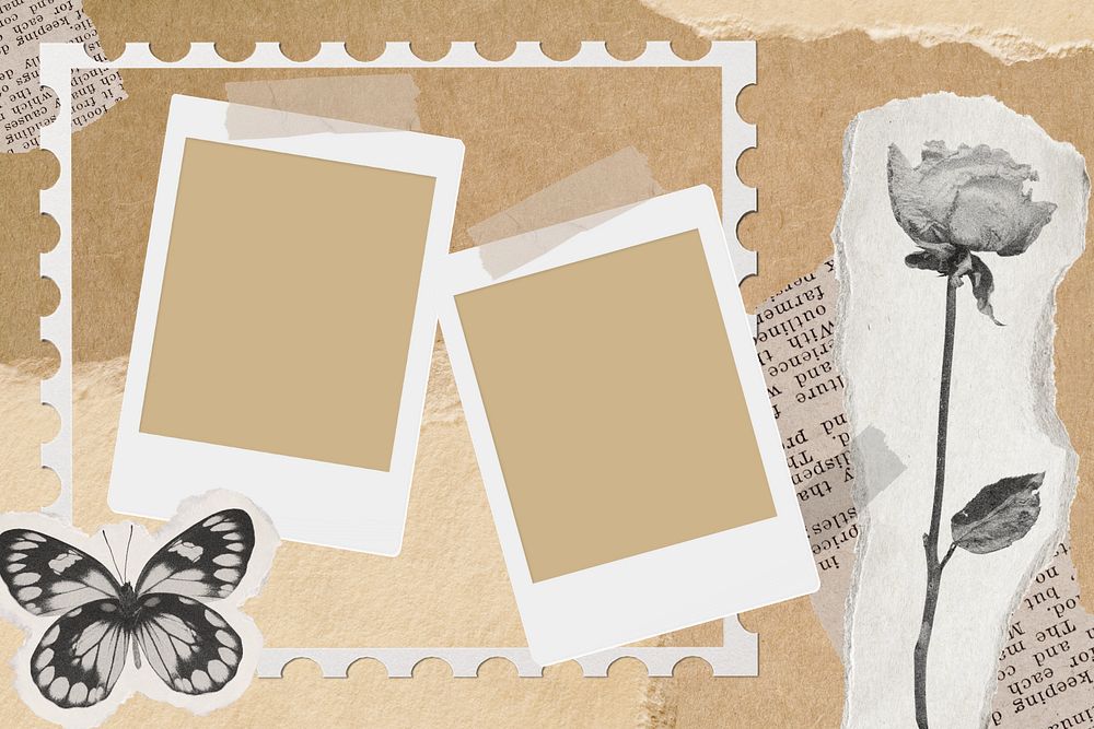 PNG Vintage instant photo frame background, retro Ephemera design
