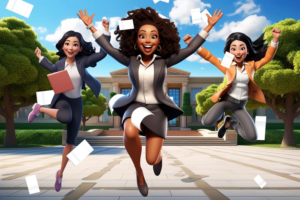 3D happy businesswomen jumping  editable remix