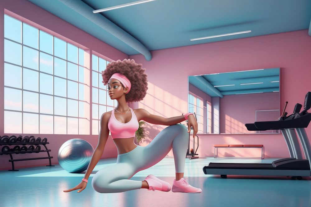 3D woman working out at home  editable remix