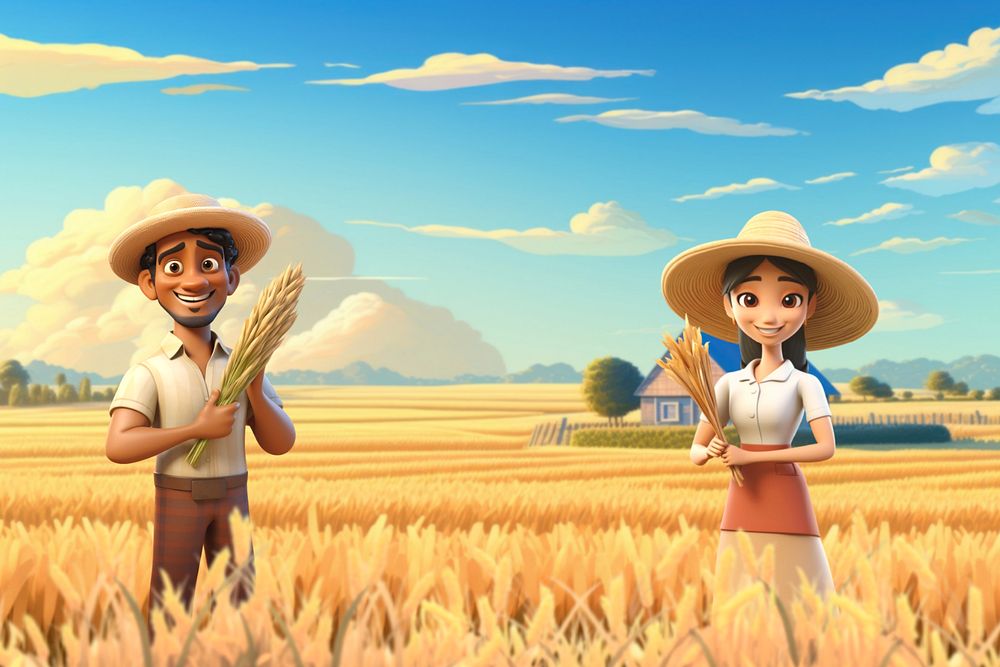 3D Asian rice farmer, agriculture editable remix