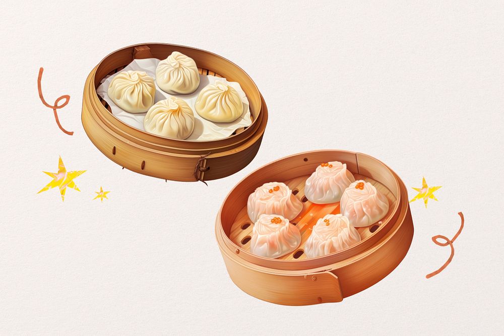 Editable Chinese xiaolongbao, food digital art