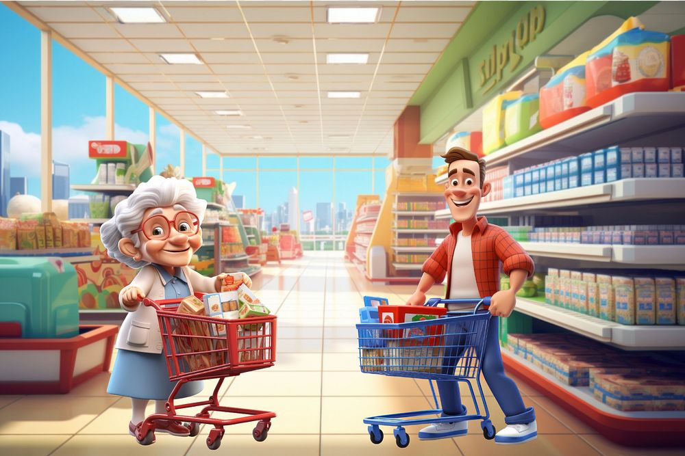 3D people shopping at supermarket  editable remix