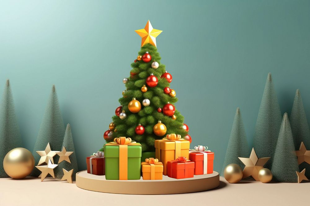 3D Christmas tree with gift boxes  editable remix