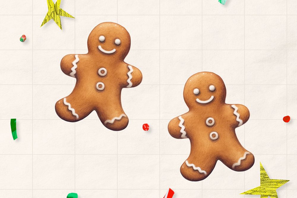 Editable Christmas gingerbread cookies background, food digital art