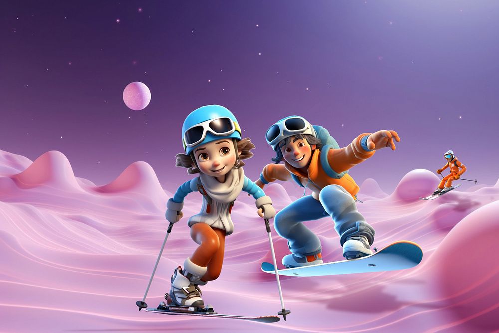 3D skiing couple  editable remix