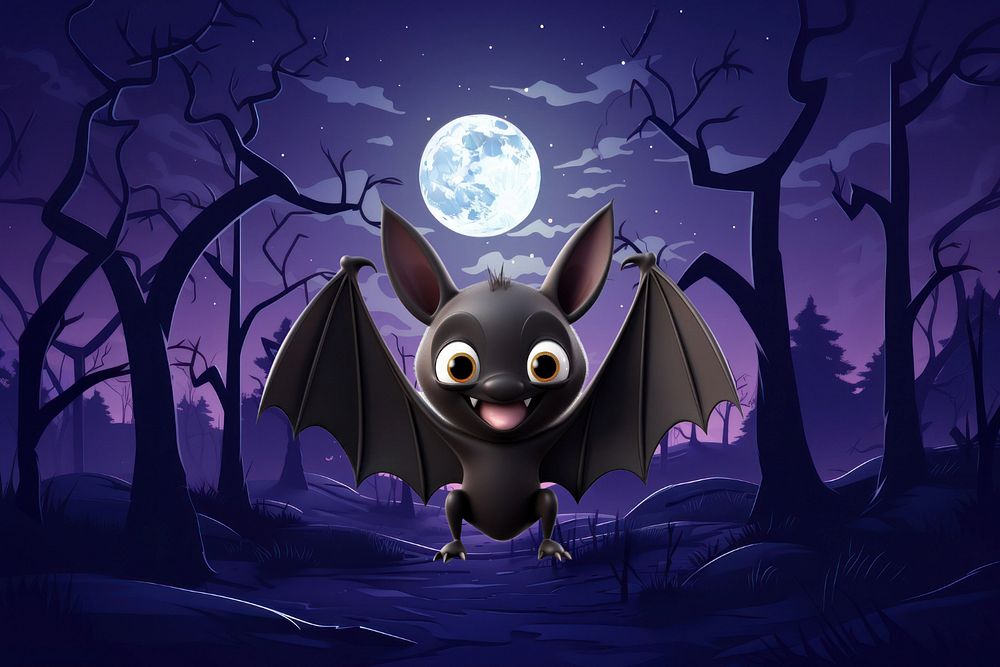 3D bat in the woods, animal  editable remix