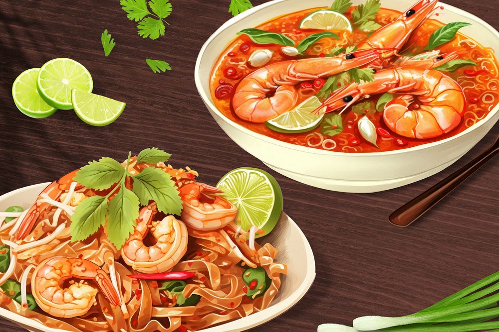 Editable famous Thai food digital art