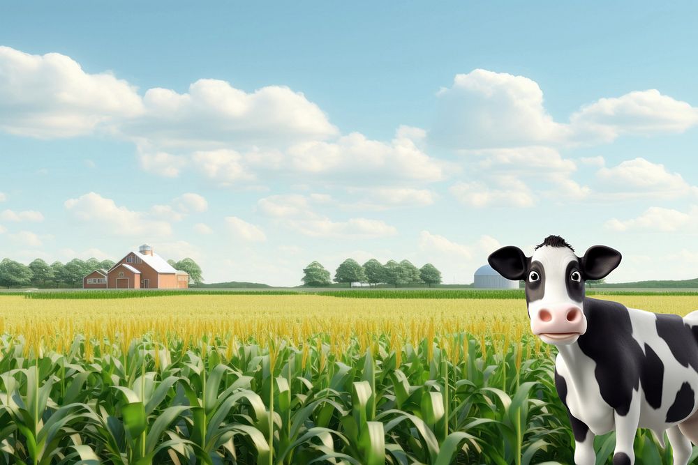 3D dairy cow at a farm  editable remix