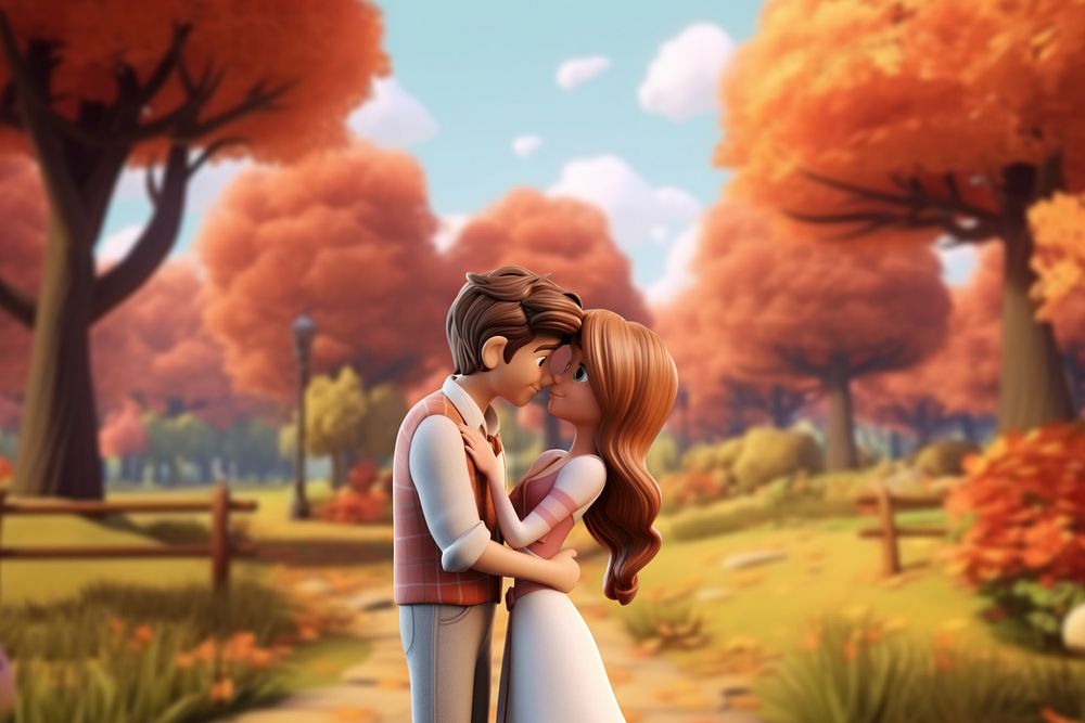 3D romantic couple in Autumn  editable remix