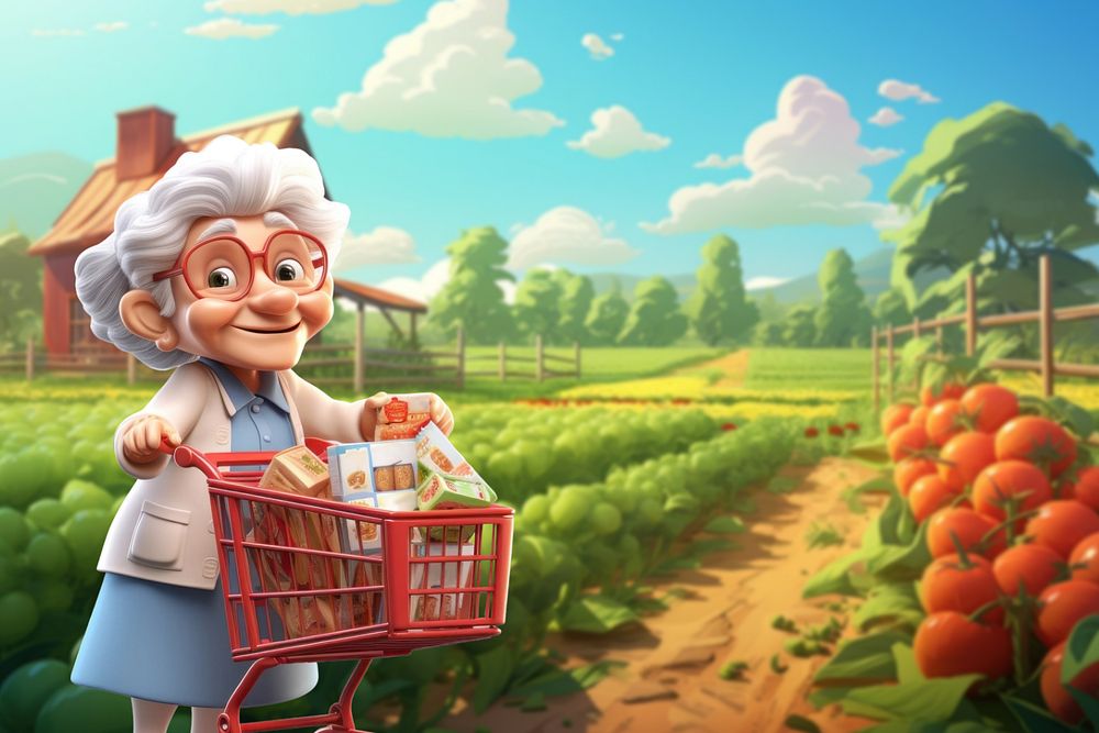 3D old woman grocery shopping  editable remix