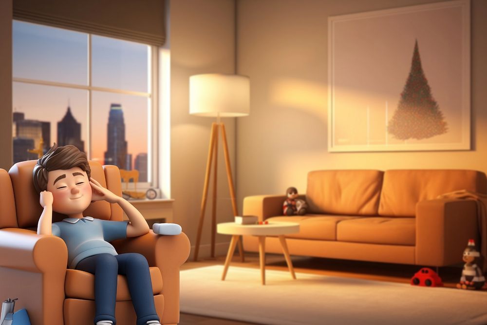 3D relaxed man in living room  editable remix