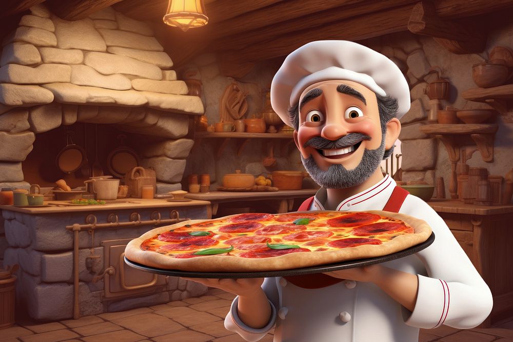 3D pizza baker, Italian food  editable remix