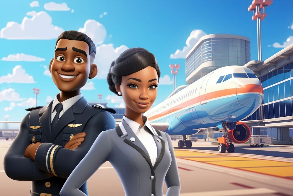 3D pilot & flight attendant, jobs & profession  editable remix