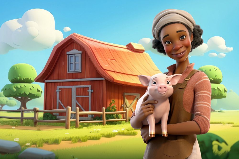 3D farm girl holding little pig  editable remix