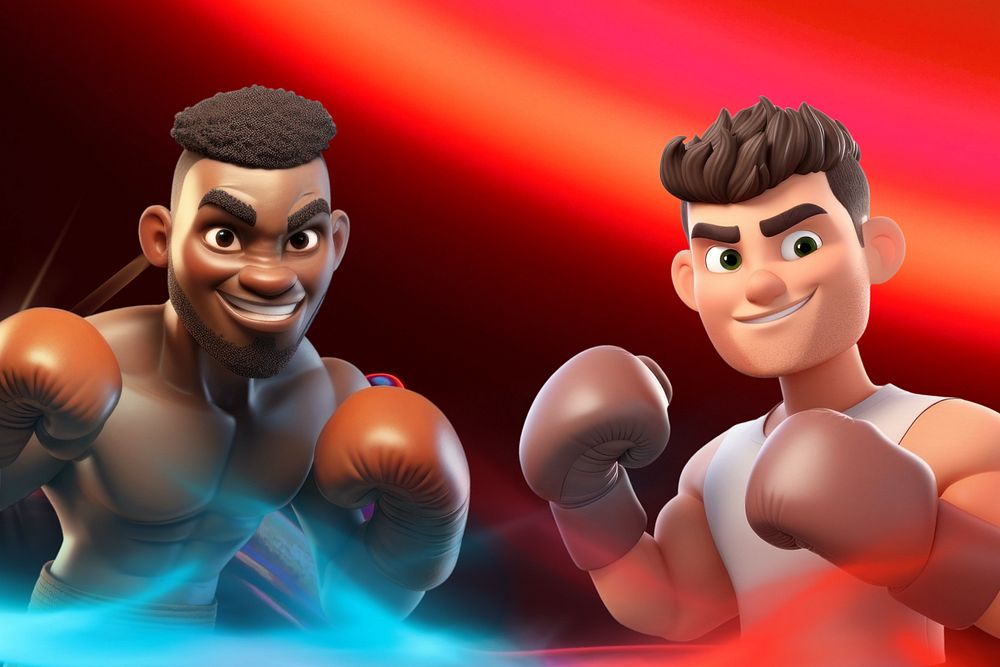 3D diverse professional boxers, sports  editable remix