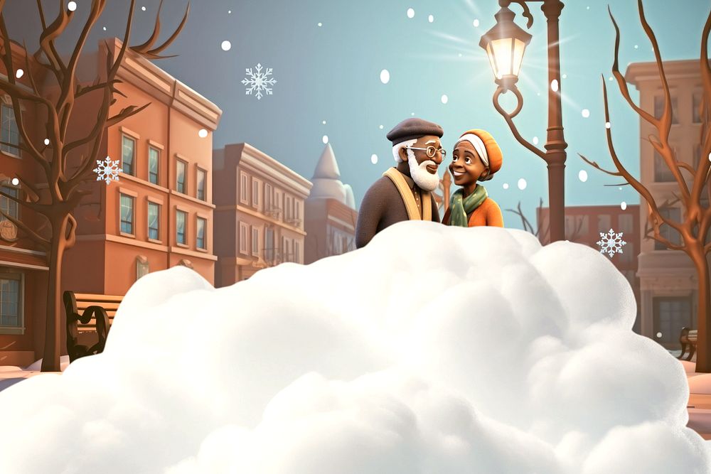 3D old couple in Winter  editable remix