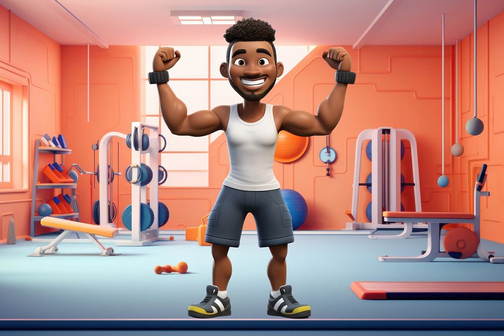 3D man lifting dumbbells, fitness  editable remix