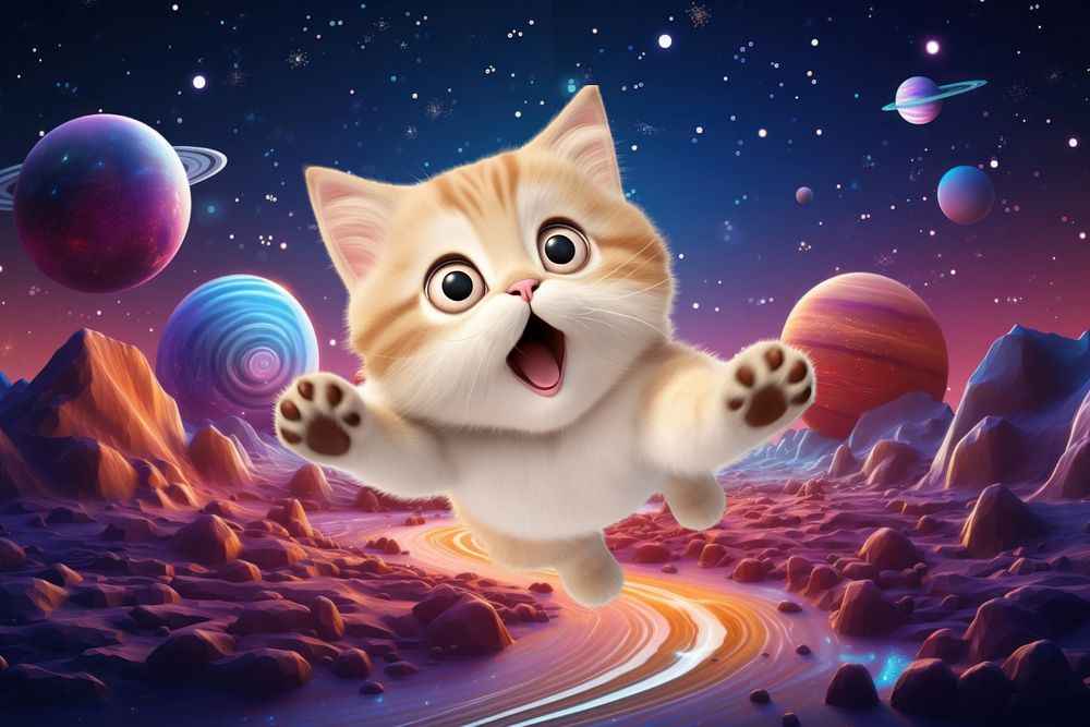 3D cute cat floating in space  editable remix