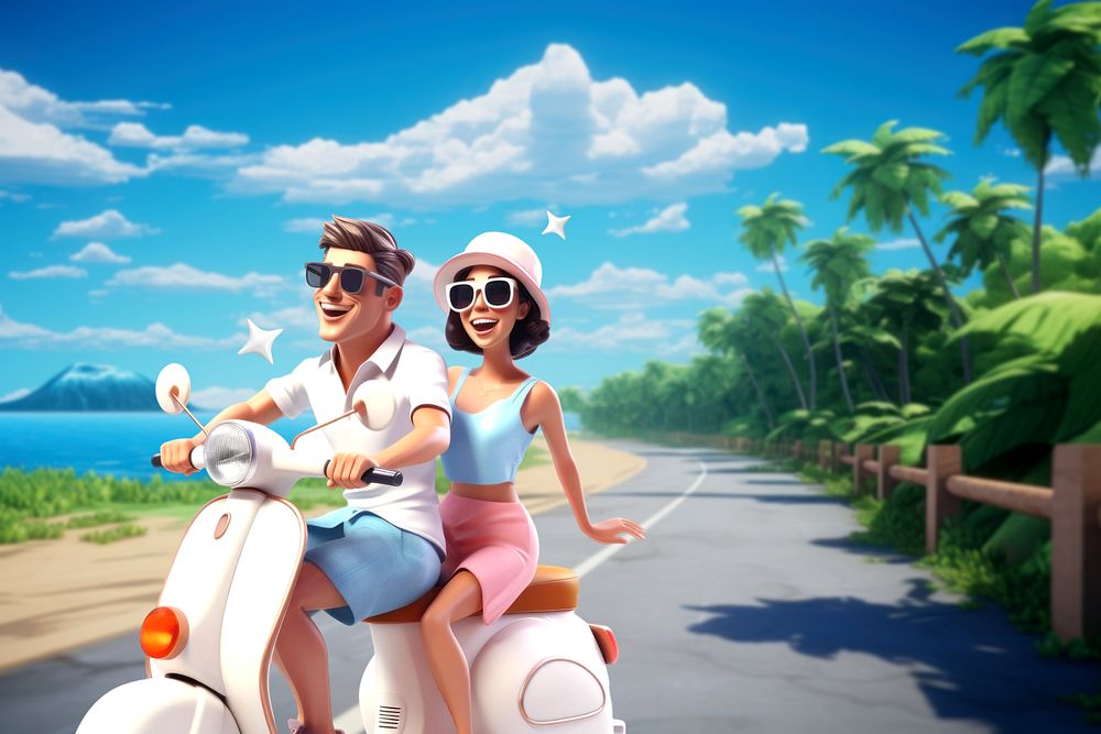 3D couple on scooter  editable remix