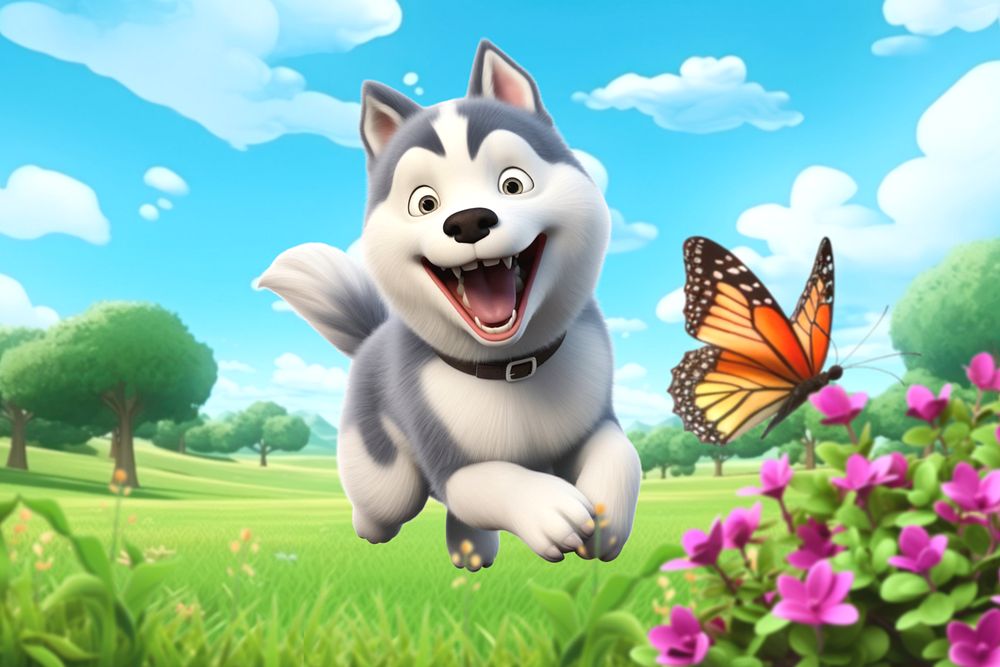 3D happy Siberian Husky dog, editable remix