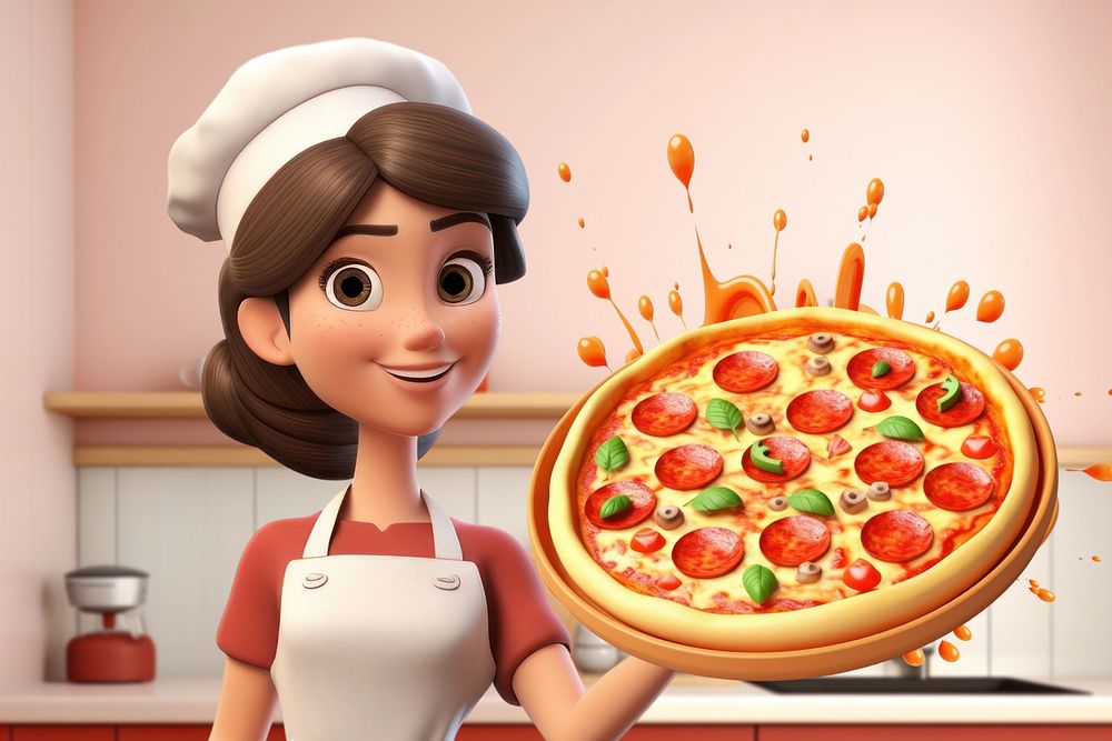 3D woman with homemade pizza  editable remix