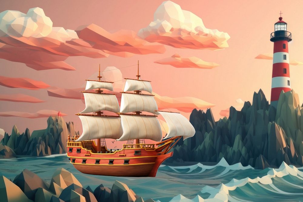 3D sailing ship on the ocean  editable remix