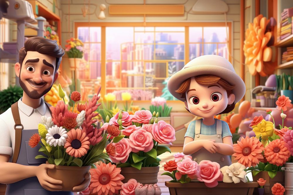 3D Flower shop, small business owner  editable remix