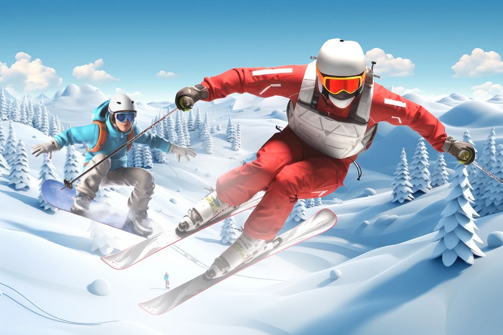 3D people skiing, snowboarding, extreme sports  editable remix