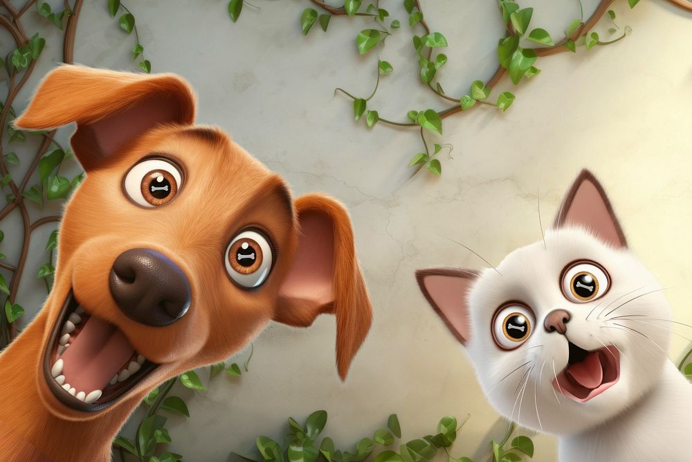 3D cute surprised dog & cat  editable remix