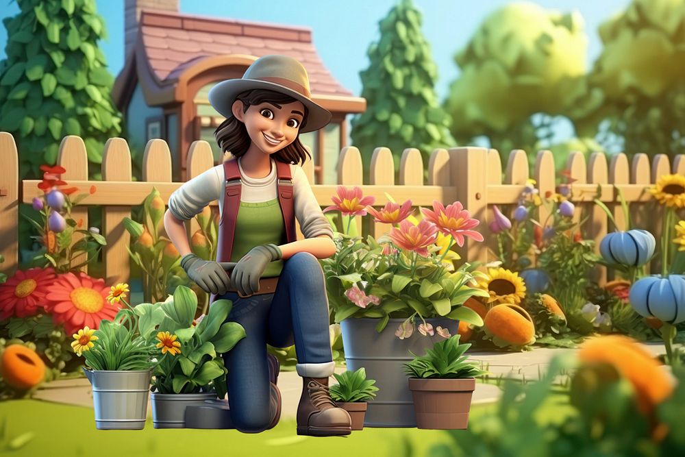 3D woman gardener, hobby  editable remix