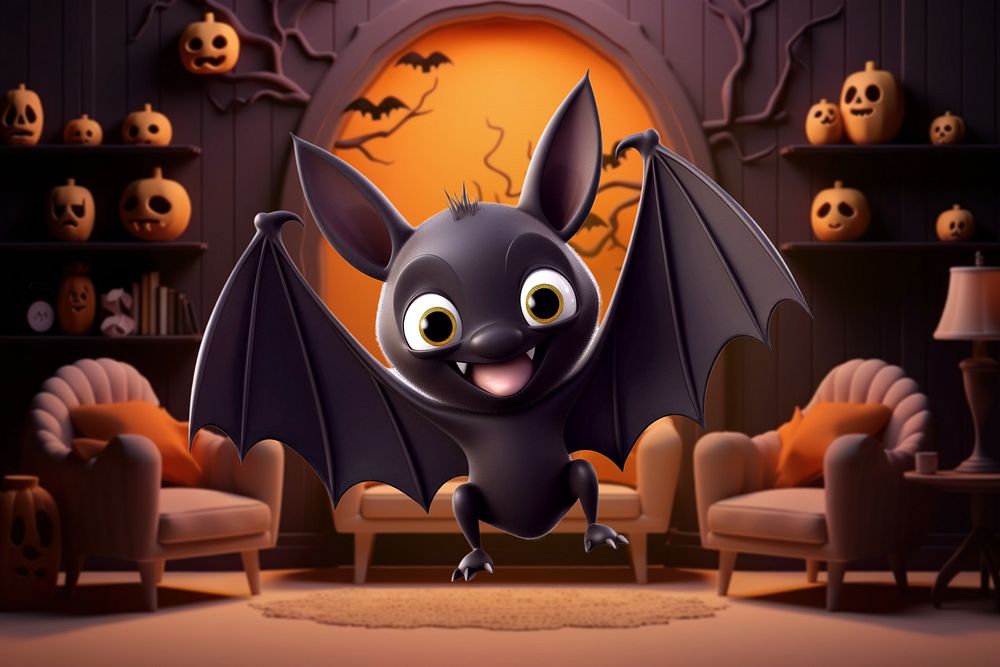 3D cute bat, Halloween  editable remix