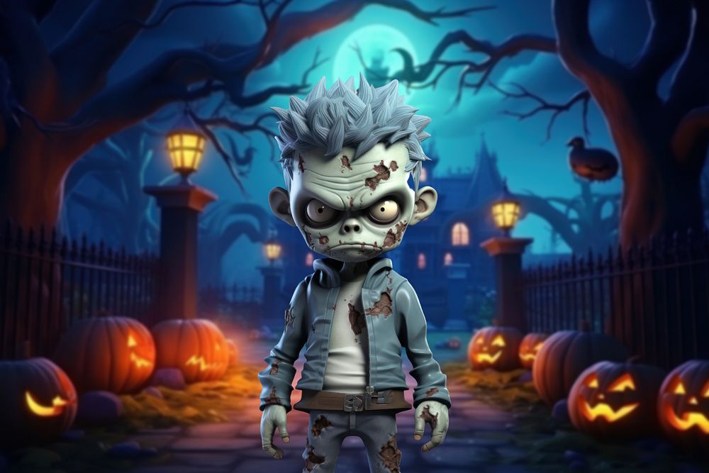 3D scary zombie, Halloween  editable remix