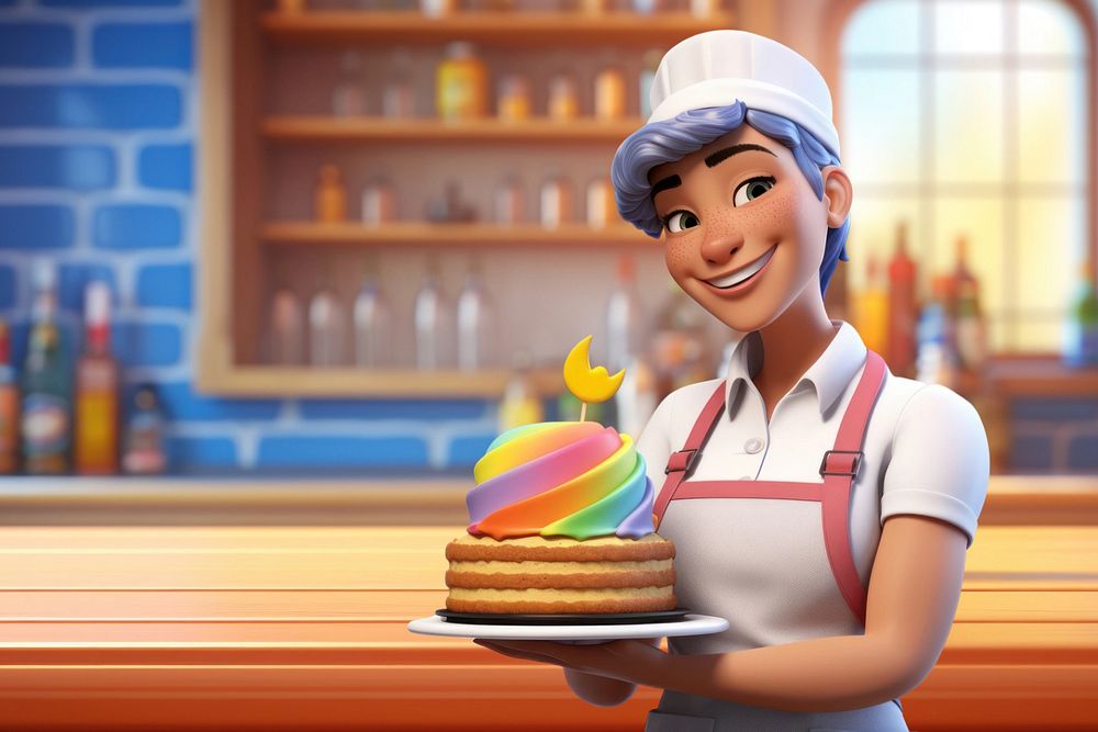 3D baker holding cake, bakery shop  editable remix