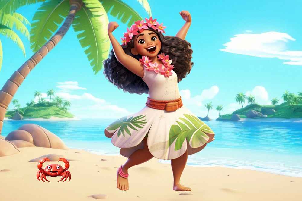 3D Polynesian girl on the beach  editable remix