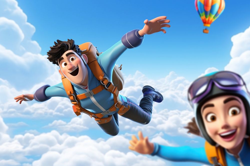 3D people skydiving, extreme sports  editable remix