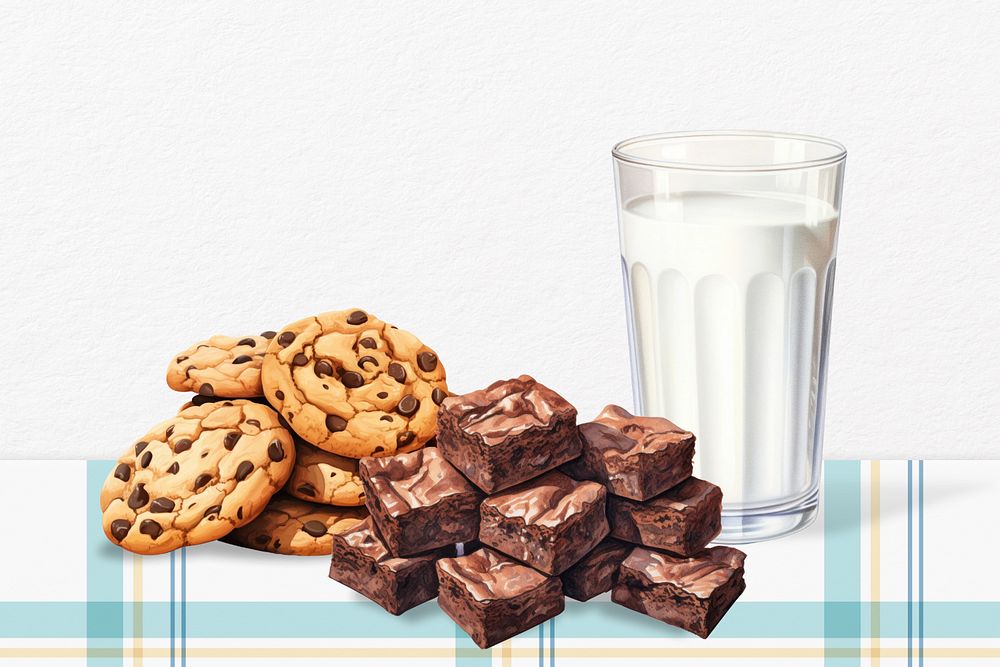 Editable milk & cookies, food digital art