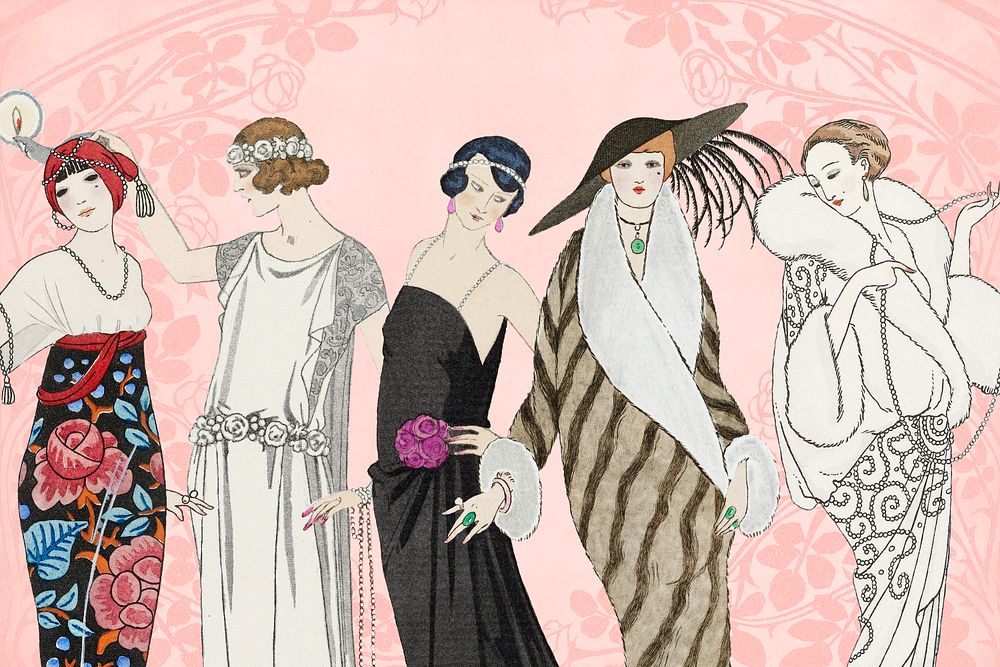 George Barbier's women, vintage fashion illustration. Remixed by rawpixel.