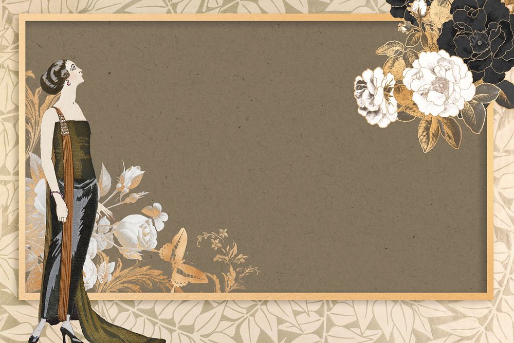 1920s woman fashion frame background, George Barbier's famous illustration. Remixed by rawpixel.