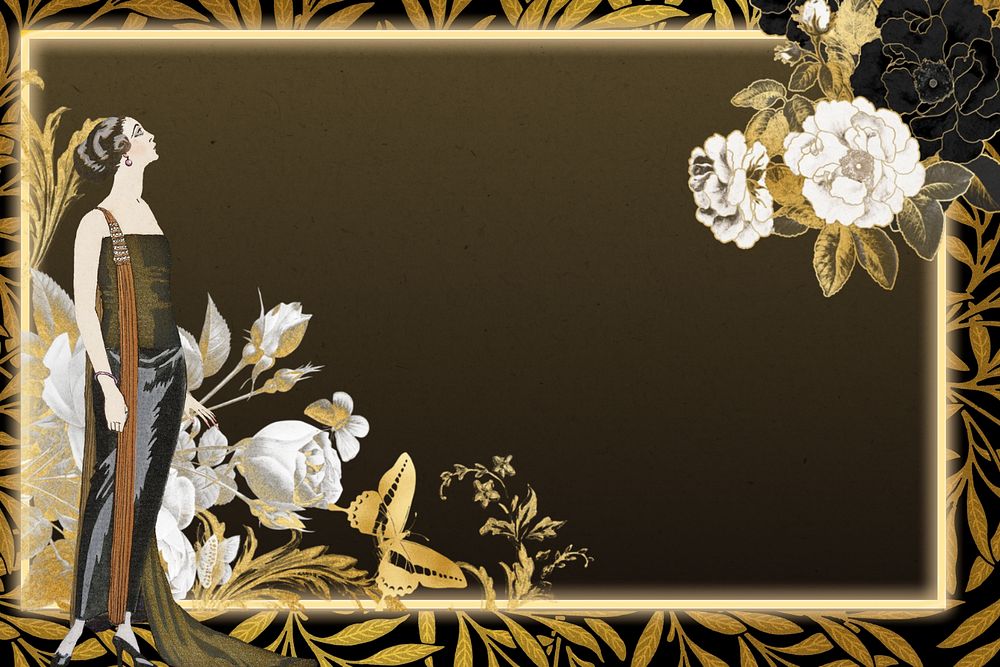 1920s woman fashion frame background, George Barbier's famous illustration. Remixed by rawpixel.